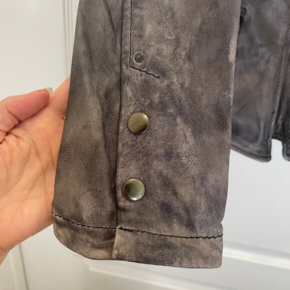 Free People Distressed Leather Jacket RARE The Originals Phoebe Tonkin Taupe 4 - Picture 8 of 11
